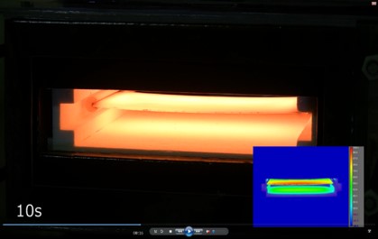 IH式小型ホットスタンピング装置での加熱の例。ホットスタンプ 高温炉 大気炉 真空炉 溶解炉 熱処理炉 真空管式発振機 タングステンヒーター 真空炉 ビレットヒータ 金属加熱 高周波加熱 高周波溶解炉 ホットプレス ハイブリッド加熱 ホットスタンピング 高温炉 溶解炉 高周波溶解炉 通電焼結装置 真空管式発振機 マイクロPD 引下げ装置